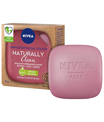 NIVEA Naturally Clean Limpiador Facial Sólido Desmaquillante (1 x 75 g), bálsamo desmaquillador facial 99% de origen natural, pastilla limpiadora con extracto de té negro