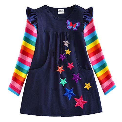 VIKITA Vestidos para Niñas T-Shirt Manga Larga Algodón Casual Patrón de Estrella Lh5808 4T