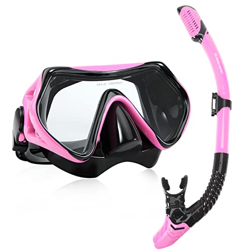 Queshark Kit de máscara y Tubo para Snorkelling Máscara de Buceo Vidrio Templado Silicona Gafas de natación Máscara Dry Snorkel