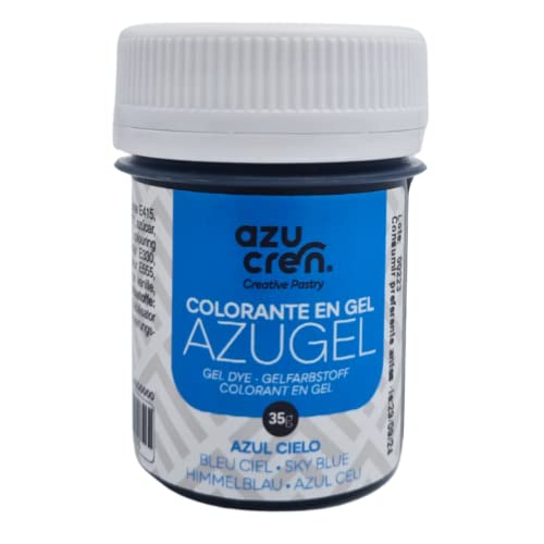 Azucren - AZUGEL - Colorante Alimentario en Formato Gel - Ideal para Dar Color a la Repostería - Perfecto para Fondant, Buttercream, Bizcochos - 35 Gr (AZUL CIELO)