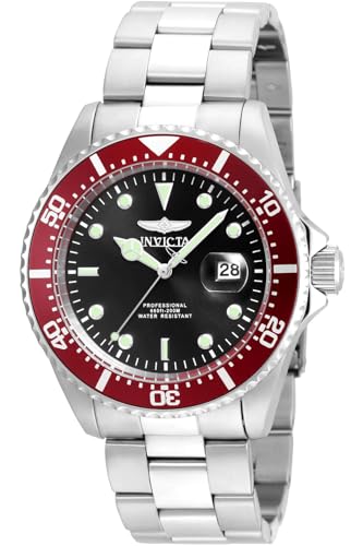 Invicta Pro Diver Reloj de cuarzo para hombre de acero inoxidable, Plata / Rojo, 43 mm