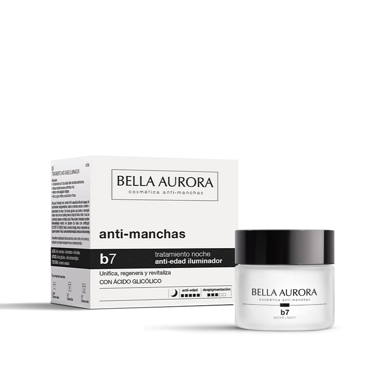 Bella Aurora Crema de Noche Anti-Manchas y Anti-Edad, 50 ml | Anti-manchas y Antiarrugas | Eficacia para Manchas en la Cara y Arrugas | Despigmentante Facial e Hidratante | B7