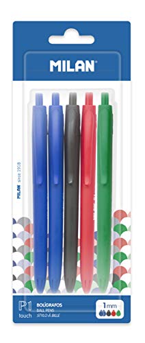 MILAN Bolígrafos P1 Touch, 1 Negro, 1 Rojo y 1 Verde, 5 Unidad (Paquete de 1), 5