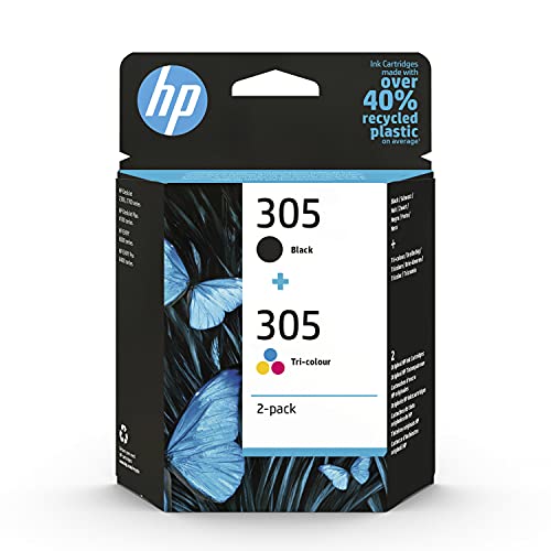 HP 305 6ZD17AE, Negro y Tricolor, Tinta Originales Compatible con impresoras de inyección de tinta HP Deskjet 2710,2720,2721; HP Deskjet Plus 4110,4120,4130; HP Envy 6020, (Paquete de 2 Tintas)