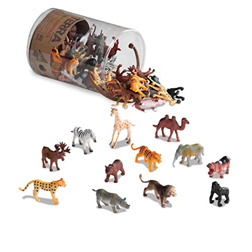 Battat AN6004 Terra - Figurines juguetes de 12 tipos de animales salvajes en un tubo para niños de 3+ años, 10.16 x 10.16 x 13.97 cm, 60 piezas