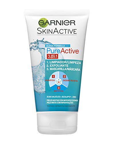 Garnier Skin Active Pure Active 3 en 1 Limpiador, Exfoliante y Mascarilla - 150 ml