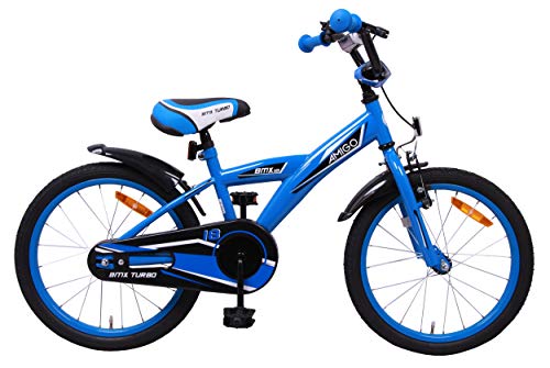 Amigo BMX Turbo - Bicicleta Infantil de 18 Pulgadas - para niños de 5 a 8 años - con V-Brake, Freno de contrapedal, Timbre y estándar - Azul