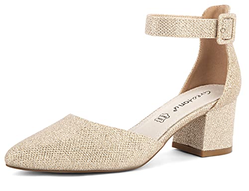 Greatonu Zapatos de Tacón Ancho Suede Modo Clásico con Hebillas Gold para Mujer Tamaño 38 EU