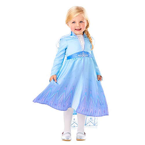 Rubies Disfraz Elsa Frozen 2 para niña, Vestido Oficial Elsa de Frozen en color azul, con detalles en purpurina y capa transparente para halloween, navidad, carnaval y cumpleaños