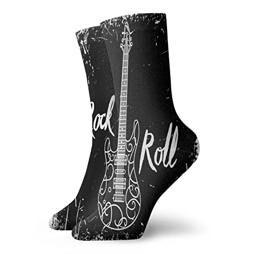 Guitarra eléctrica y letras Rock Roll Crew calcetines hombres mujeres calcetines atléticos transpirable Tab calcetín 30 cm