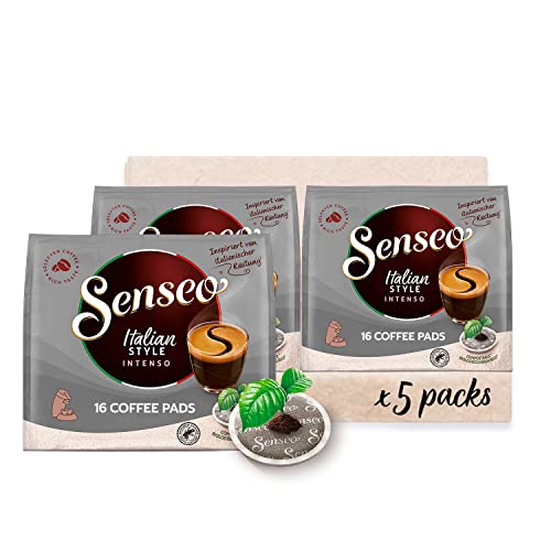 Senseo® Pastillas tipo italiano – Café con tostado oscuro – Certificado RA – 5 paquetes x 16 cápsulas de café