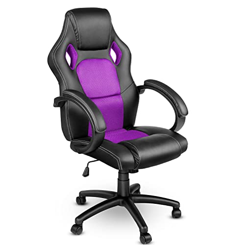 TRESKO Silla giratoria de oficina Sillón de escritorio Racing disponible en 14 colores, bicolor, silla Gaming ergonómica, cilindro neumático certificado por SGS (Negro/Púrpura)