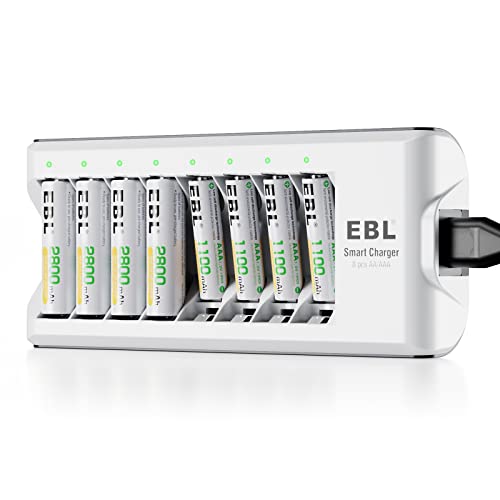 EBL 808 Cargador de pilas con 4 Unidades de AA 2800mAh y 4 unidades AAA 1100mAh Ni-MH Baterías Recargables