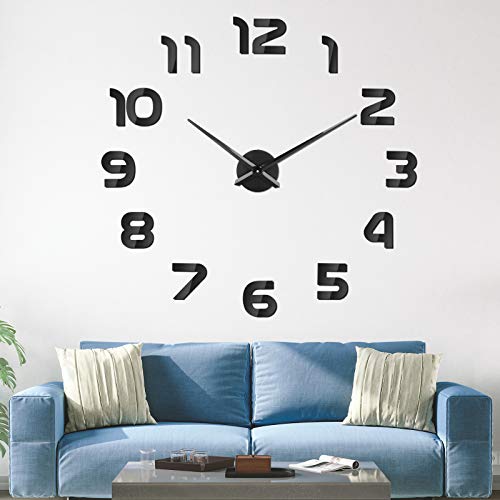 SOLEDI Reloj de Pared 3D DIY Reloj de Etiqueta de Pared Decoración Ideal para la Casa Oficina Hotel Restaurante Negro