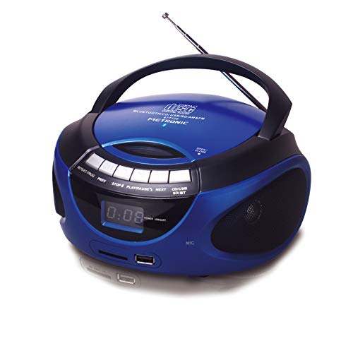 Metronic 477129 - Radio CD portátil con Bluetooth y puerto USB/SD/MMC: reproduce MP3, 2x1W, azul