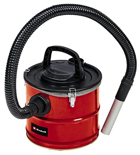 Einhell Aspirador de cenizas, 1200 W, potencia de aspiración 170 mbar, recipiente colector de hojalata 18 L con cierres rápidos, prefiltro de polvo fino, cartucho de filtro, Color Rojo/Negro