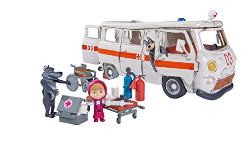 Simba - Masha et Michka - Playset Ambulance - 2 Figuras de Lobo + 1 Figura Articulada Masha - Muchos Accesorios - 109309863