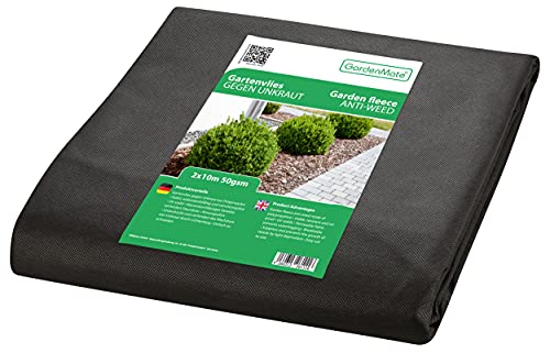 GardenMate Malla geotextil de 2 m x 10 m y 50 g/m² – Geotextil Resistente para Malas Hierbas – Estabilizada contra UV – Permeable al Agua – 2 m x 10 m = 20 m²