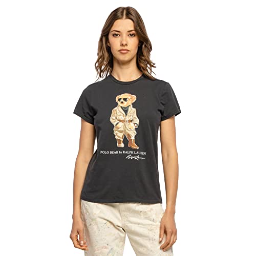 Camiseta de algodón con Polo Bear (FR/ES, Letras, L, Regular, Regular, Negro)