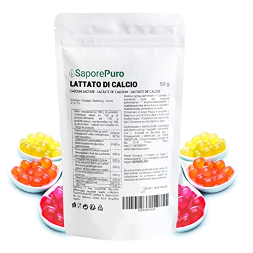 Saporepuro Lactato de calcio en polvo 50 gr - Ideal para esferificación en cocina molecular