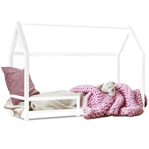 IDMarket - Cama cabaña infantil 90 x 190 cm, color blanco con somier y barreras
