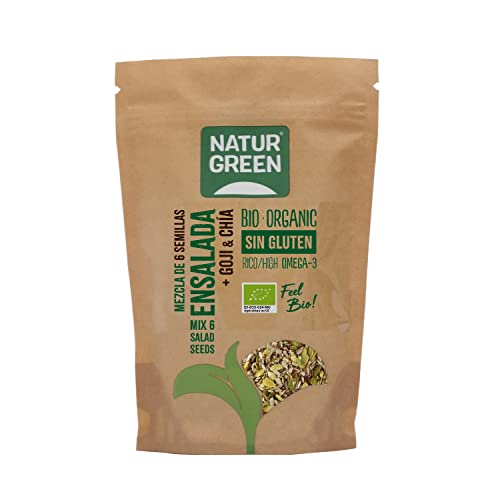 NaturGreen – Semillas de Goji y Chia, Semillas para Ensaladas, Mezcla de 6 Semillas Ecológico, Rico en Omega 3, Contiene 225gr