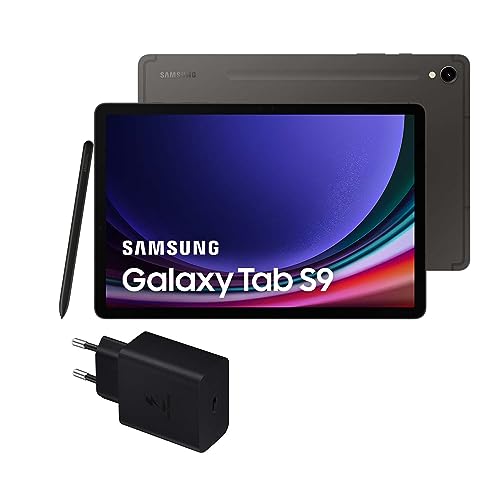 Samsung Galaxy Tab S9, 128 GB, WiFi + Cargador 45W - Tablet Android, Ranura MicroSD, S Pen Incluido, Gris (Versión Española)