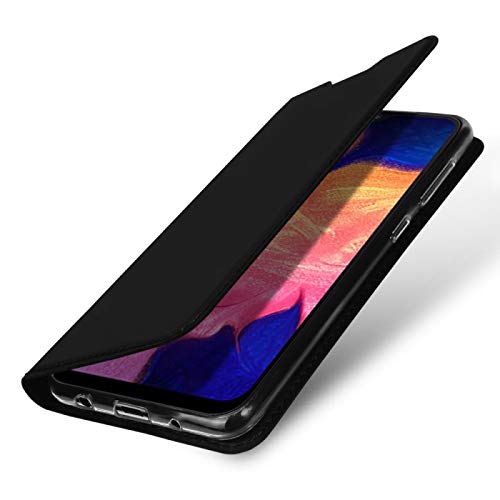 COPHONE - Funda Compatible Samsung Galaxy A10 en Cuero Negro. Funda Billetera de Piel con Cierre magnético para Galaxy A10