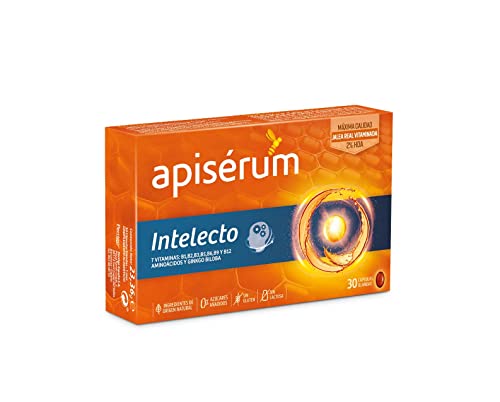 APISERUM - Apisérum Intelecto Cápsulas - Favorece el Rendimiento Intelectual, Concentración y Memoria, Multivitamínico con Jalea Real, Vitamina B, Aminoacidos y Ginkgo Biloba, Tratamiento para una Mes