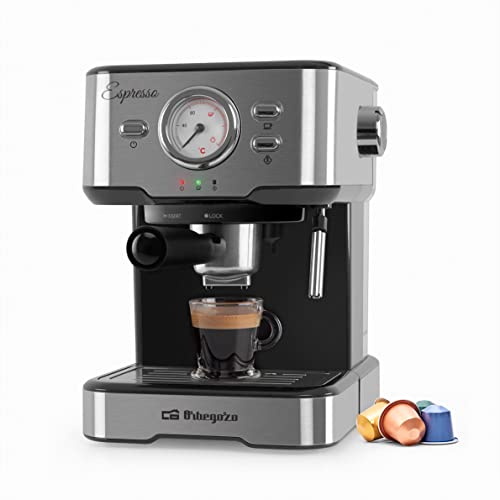 Orbegozo EX 5500 - Cafetera espresso y cappuccino, 20 bar de presión, Termómetro, depósito extraíble 1,5 L, vaporizador, 1100 W, Multicolor
