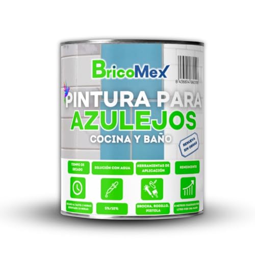BRICOMEX Pintura para Azulejos Acabado Mate | Gran Adherencia | Fácil Aplicación | Secado Rápido (750 ml, Blanco)