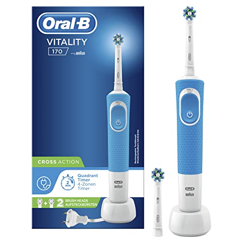 Oral-B Vitality 170 Cepillo de Dientes Eléctrico con Mango Recargable, Tecnología Braun y 2 Cabezales de Recambio - Azul