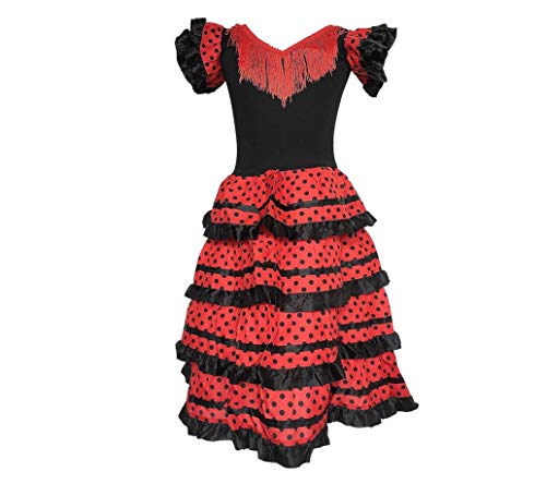 La Senorita Vestido Flamenco Español Traje de Flamenca chica/niños negro rojo Sevillana