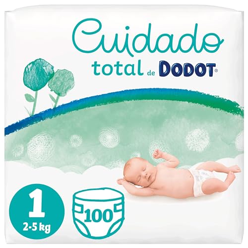 Dodot Pañales Bebé Cuidado Total Talla 1 (2-5 kg), 100 Pañales, Suave Protección de la Piel de Dodot con Ingredientes de Origen Vegetal