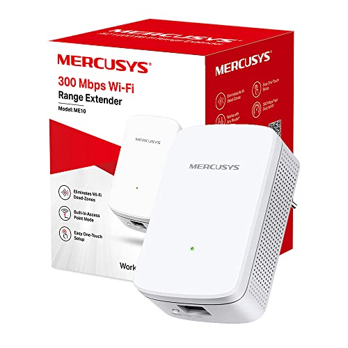 MERCUSYS ME10 Repetidor WiFi, Extensor de Red, Inalámbrico Ampliador 300 Mbps, WPS Botón, Play y Plug, Indicador LED de Señal, Fácil Configuración, Compatible c, Multicolor