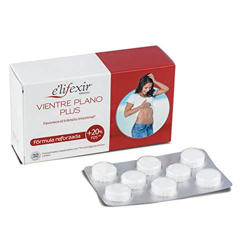 Elifexir Vientre Plano Plus - Comprimidos Masticables para Favorecer el Tránsito Intestinal, Favorece la Microflora, Con Fructooligosacáridos y Xilitol - 32 Cápsulas