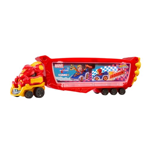 Hot Wheels Racerverse Camión Hulkbuster para transportar coches de juguete con Tony Stark, inspirado en las películas MARVEL, juguete +3 años (Mattel HRY02)