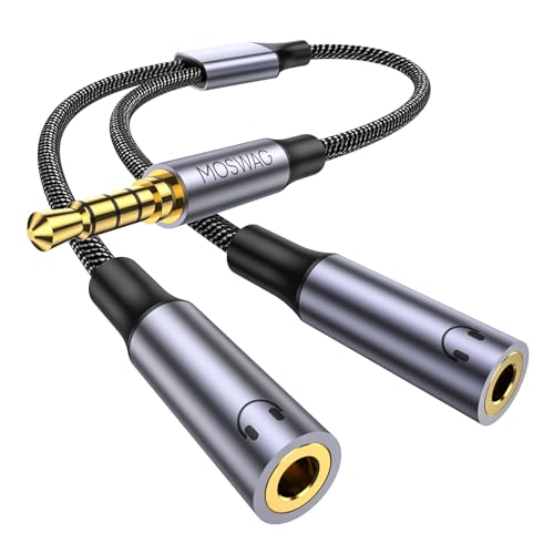 MOSWAG Adaptador Jack Micro Auriculares, Adaptadores de Derivación de Cable de Doble enchufe para Auriculares Y Micrófonos, Adaptadores de audio de 3,5 mm trrs macho a 2x3,5 mm Hembra para auriculares