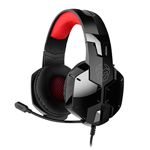 KROM Auricular Gaming KYN -NXKROMKYN- Sonido Stereo, Altavoces 50mm, Diadema Ajustable, Micro Flexible, Jack 3.5 mm, Compatible Nintendo Switch, PS4,PS5, PC, Color Negro, Rojo