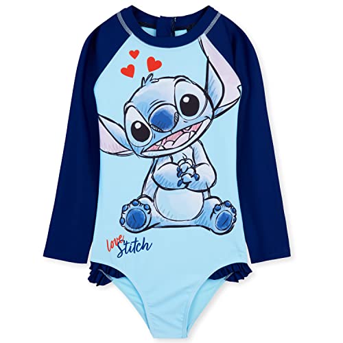 Disney Trajes de Baño de una Pieza para Niña - Bañador Sirena Niña Frozen/Stitch/Ariel - Camiseta Baño para Niñas y Niños, Lilo y Stitch Regalos Niña (Azul Claro Stitch, 9-10 años)