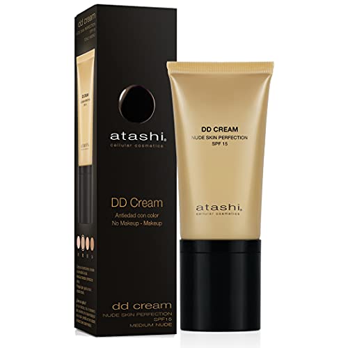 Atashi | DD Cream Antiedad, Tratamiento Antiedad con Color, No Makeup - Makeup, Atenúa Manchas y Minimiza Poros, Con Retinol, Airless, Tono Medio