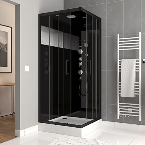 Cabina de ducha hidromasaje 90x90x215 cm - Fondo negro con banda de espejo - WEB MIRROR