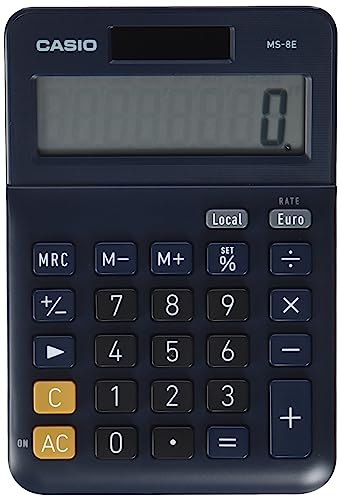 Casio MS-8E - Calculadora de escritorio con pantalla extra-grande de 8 dígitos, alimentada por energía solar / batería, con cálculo de porcentaje avanzado