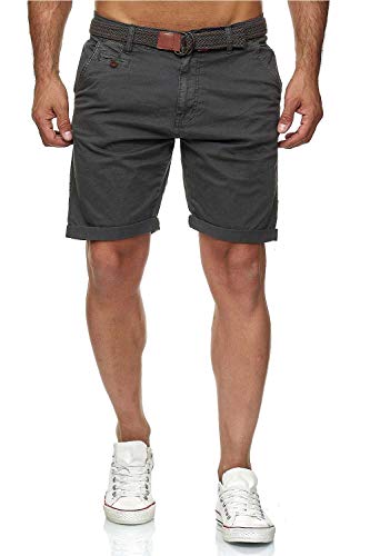 Indicode Conor - Pantalones cortos chinos para hombre, con cinturón, 100% algodón, bermudas de corte regular gris M