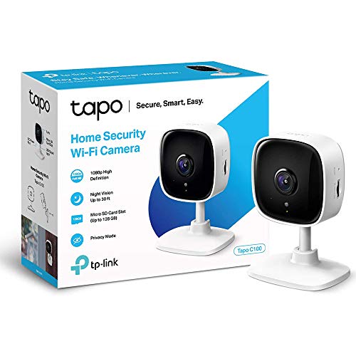 TP-Link TAPO C100 - Cámara Vigilancia WiFi Interior, para Vigilar Bebés y Mascotas, Visión Nocturna, Detección de Movimiento, Audio Bidireccional, Almacenamiento SD, Compatible con Alexa, Color Blanco