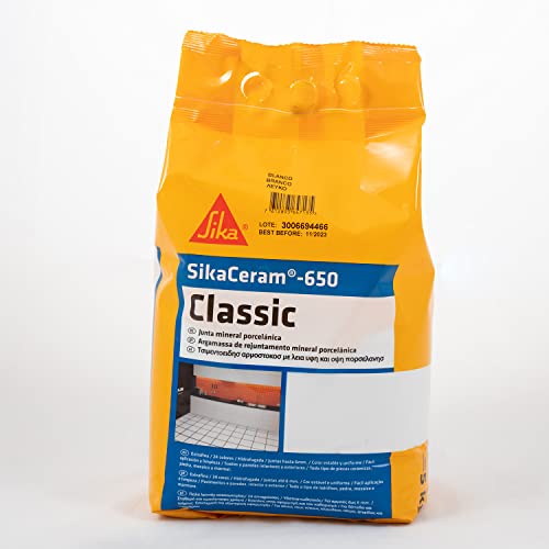 SikaCeram-650 Classic, Blanco, Junta mineral porcelánica, Lechada de cemento coloreada para relleno de juntas de 1-6 mm en paramentos y pavimentos interiores y exteriores, 5 kg