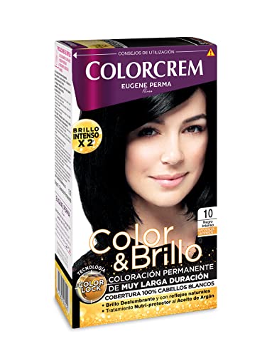 Colorcrem Color & Brillo Tinte Permanente Mujer, con Tratamiento Nutri-Protector al Aceite de Argán, + 45% de Producto, Disponible en Más de 20 Tonos, Tono 10 Negro Intenso
