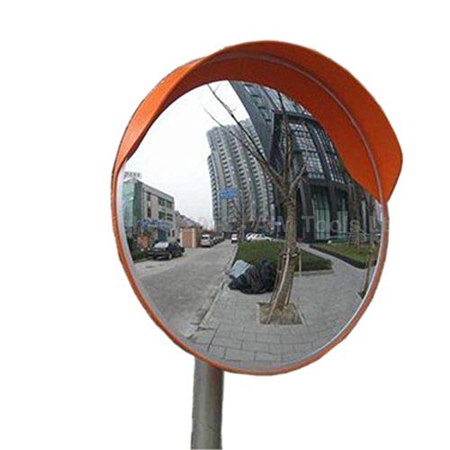 KATSU Espejo Convexo de Seguridad Tráfico Espejo Vigilancia, Elimina las Esquinas Ciegas, para Garajes Carreteras Aparcamientos Almacenes Oficinas y Tiendas (60cm, Fijación de Poste)