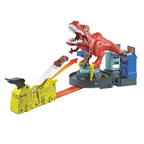 Hot Wheels City T-Rex Devorador Destructor, Pista de Coches de Juguete con Dinosaurio (Mattel GWT32), multicolor, única GFH88, Embalaje estándar