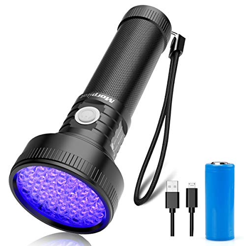 morpilot Linterna UV Ultravioleta Recargable con 51 LED, 395 NM Flashlight Luz UV Portátil Detector Ultravioleta para Detectar Manchas, Orina de Mascotas y Escorpión, Incluye Micro USB Cable y Pila